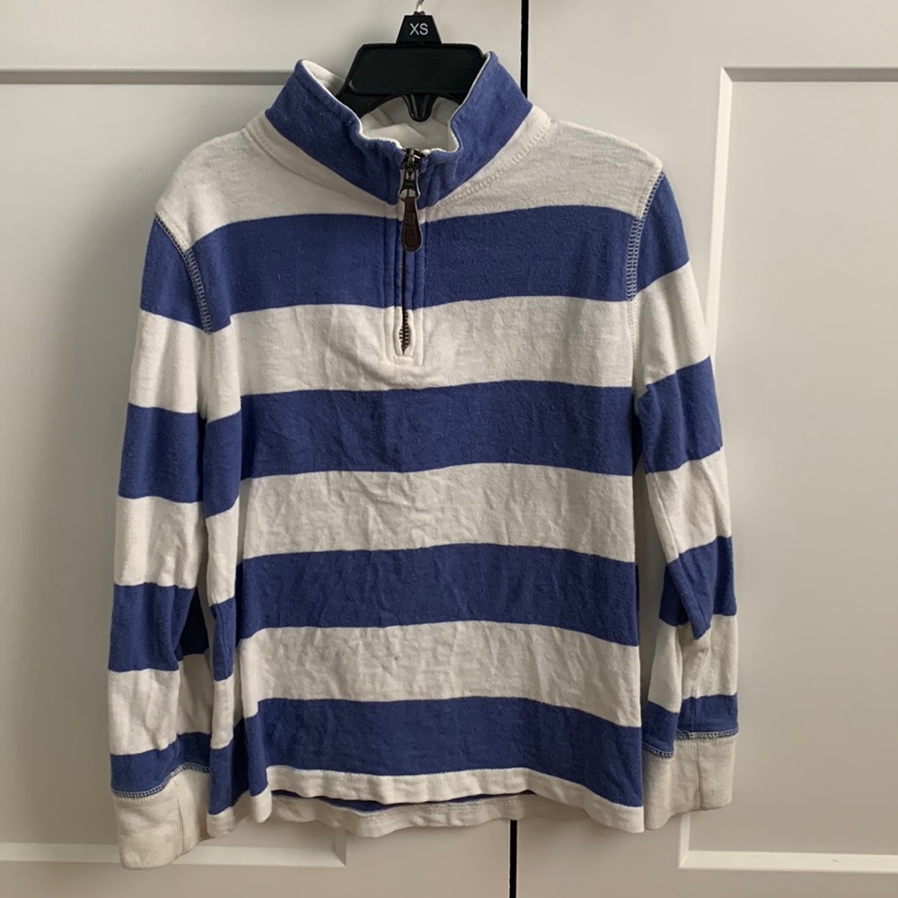 Blue and white stripe crew cuts half zip pullover
